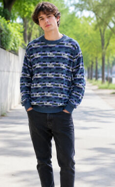 TOSANI mens Canada Sweater Coogi vintage XL blue retro grandpa geometric dad